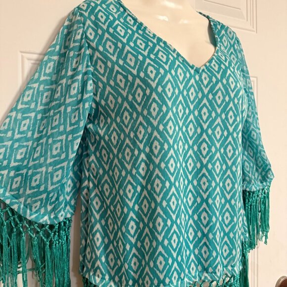 Rancho Estancia Blouse SZ Small Tunic Fringe Oversized Western Country Club - Picture 4 of 9
